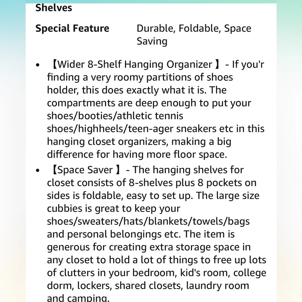 NIB Gray Hanging Closet Organizer